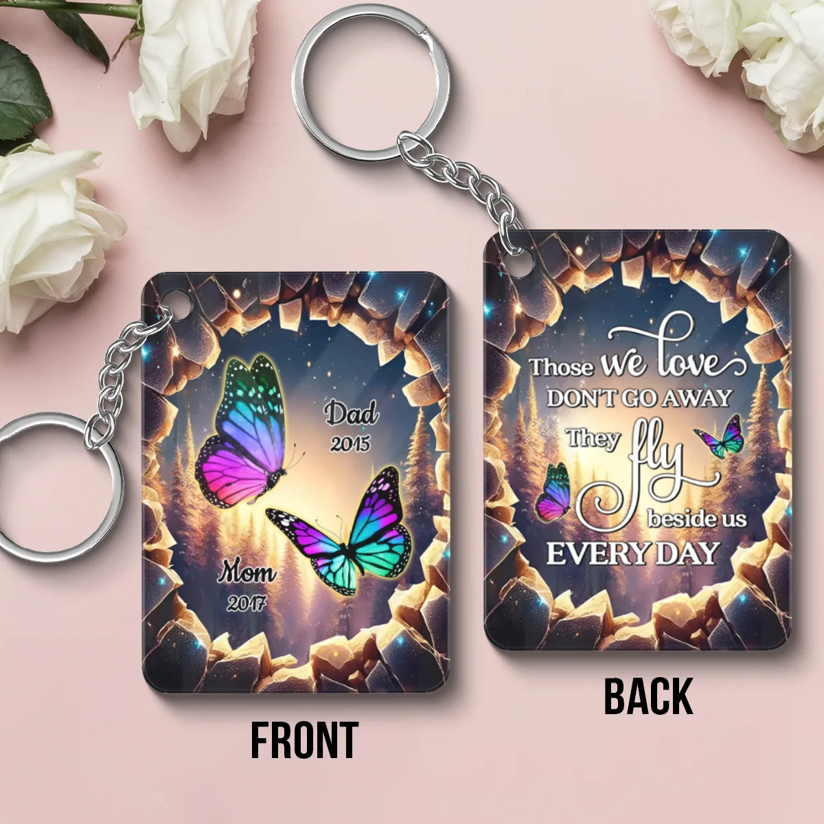 Family Butterflies 3D Hole Memorial Sympathy Gift Remembrance Keepsake Personalized Acrylic Keychain - Image 6