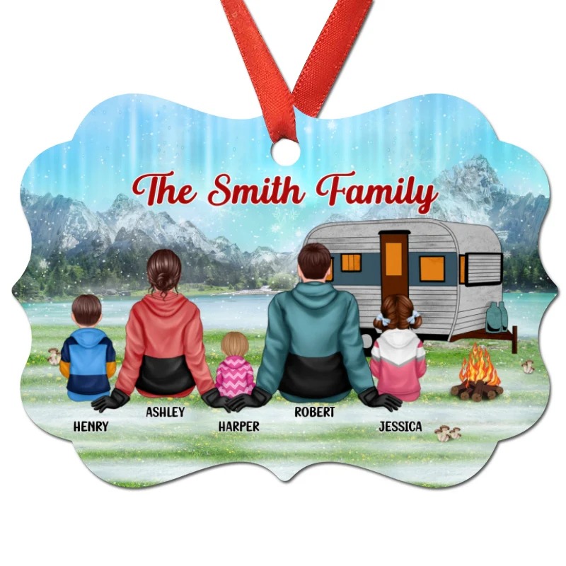 Family Camping Winter Personalized Christmas Ornament - Image 3