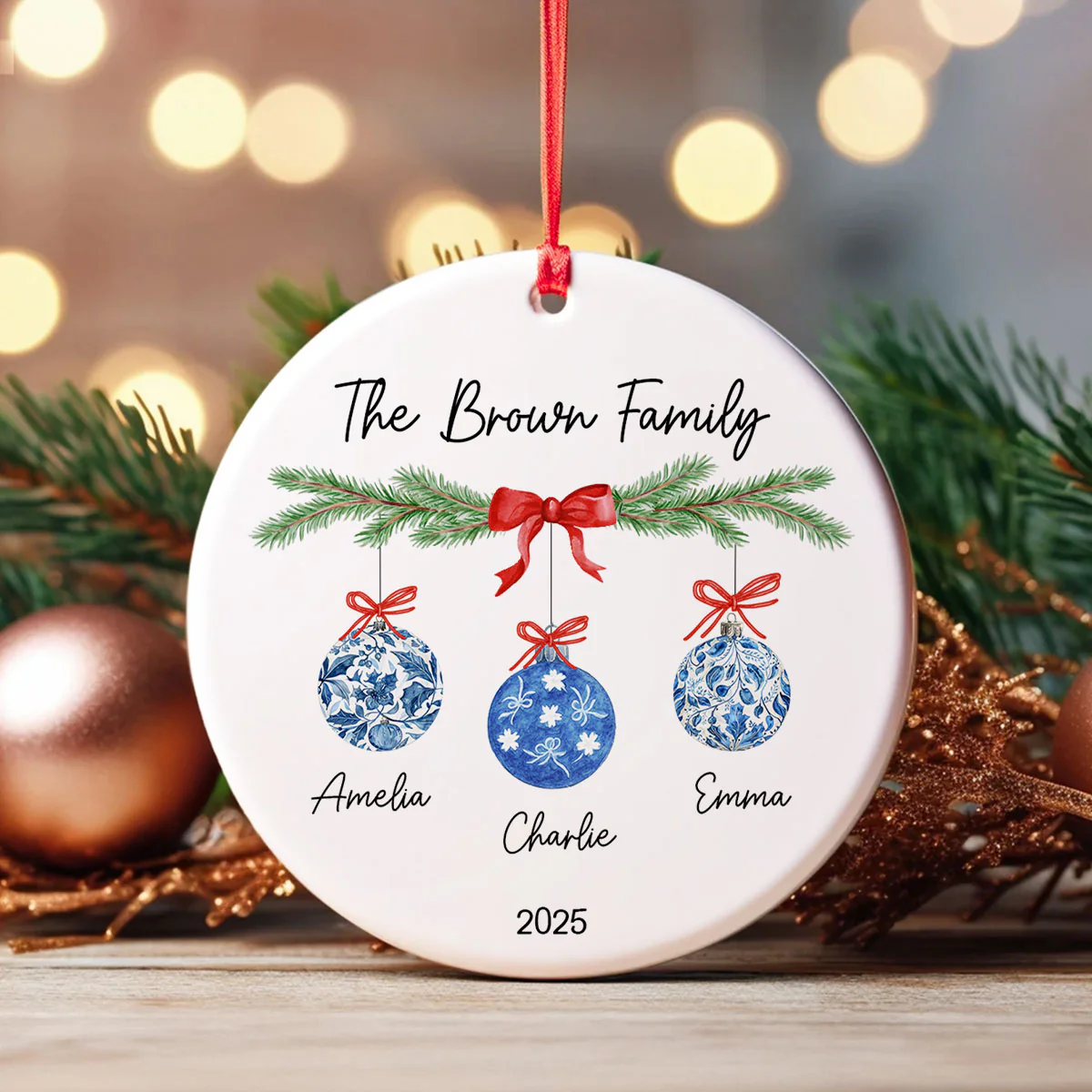 Family Chinoiserie Christmas Ornaments - Personalized Ceramic Ornament - Christmas Gift for Family - Image 5