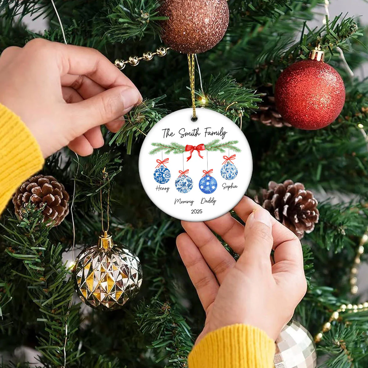 Family Chinoiserie Christmas Ornaments - Personalized Ceramic Ornament - Christmas Gift for Family - Image 6