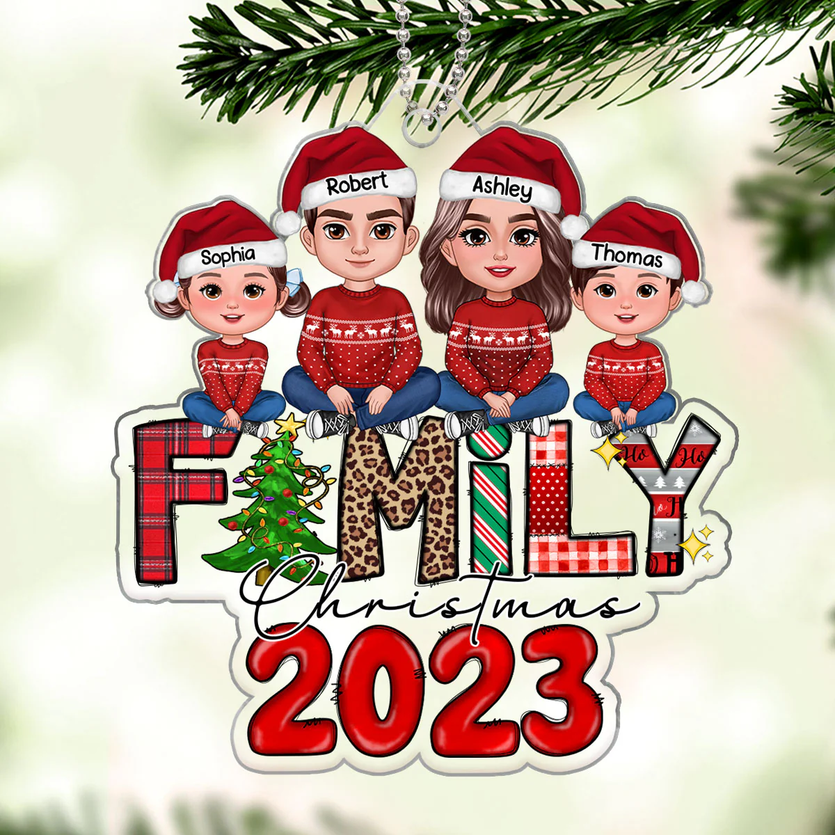 Family Christmas 2023 Christmas Pattern Personalized Acrylic Ornament