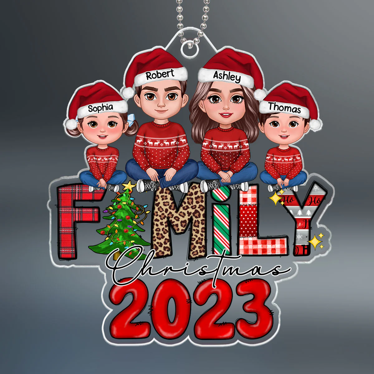 Family Christmas 2023 Christmas Pattern Personalized Acrylic Ornament - Image 2