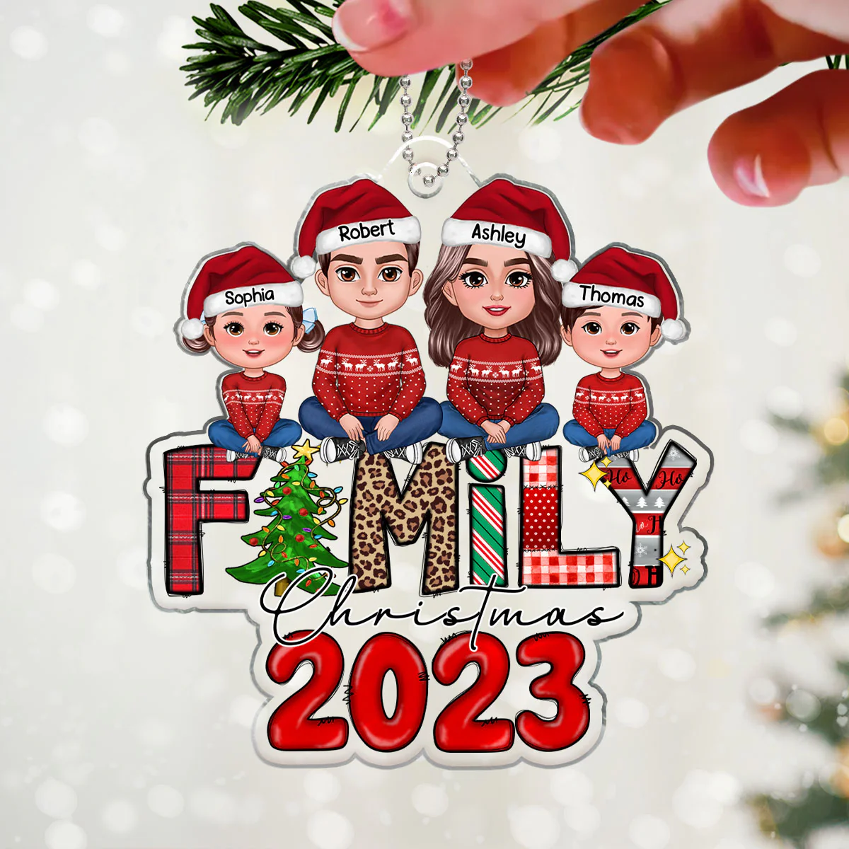Family Christmas 2023 Christmas Pattern Personalized Acrylic Ornament - Image 3