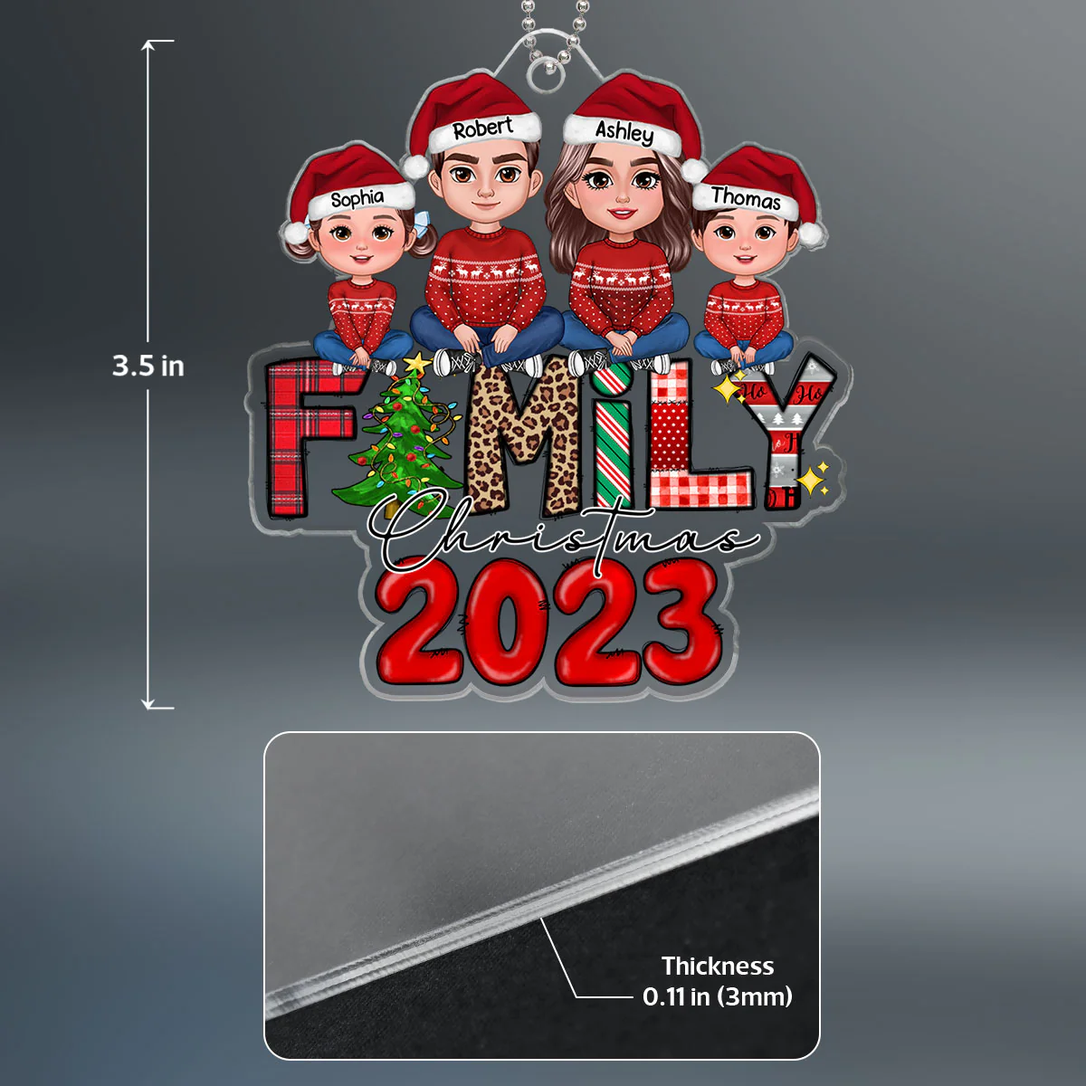 Family Christmas 2023 Christmas Pattern Personalized Acrylic Ornament - Image 4