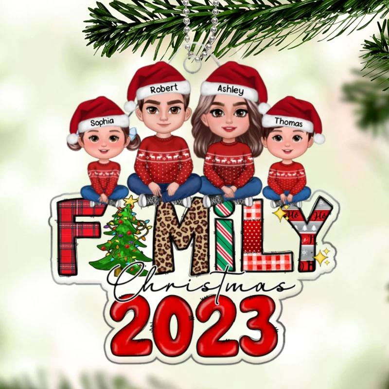 Family Christmas 2023 Christmas Pattern Personalized Acrylic Ornament - Image 5