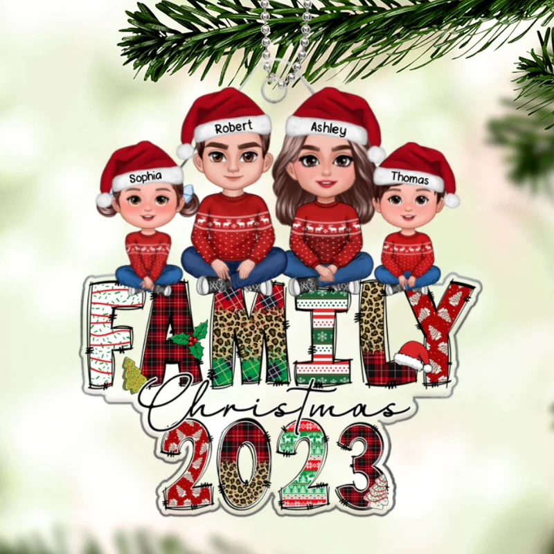 Family Christmas 2023 Doodle Letter Personalized Acrylic Ornament - Image 5