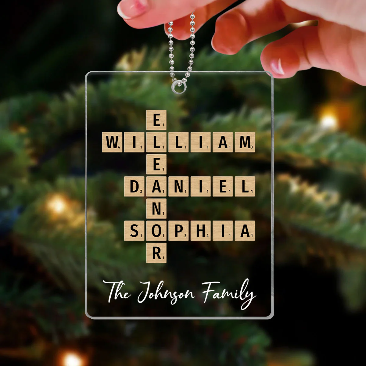 Family Christmas Decor Crossword Puzzle Art Personalized Acrylic Ornament - Image 3