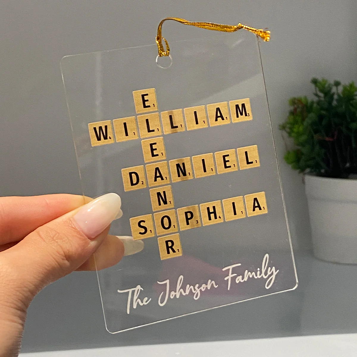 Family Christmas Decor Crossword Puzzle Art Personalized Acrylic Ornament - Image 6