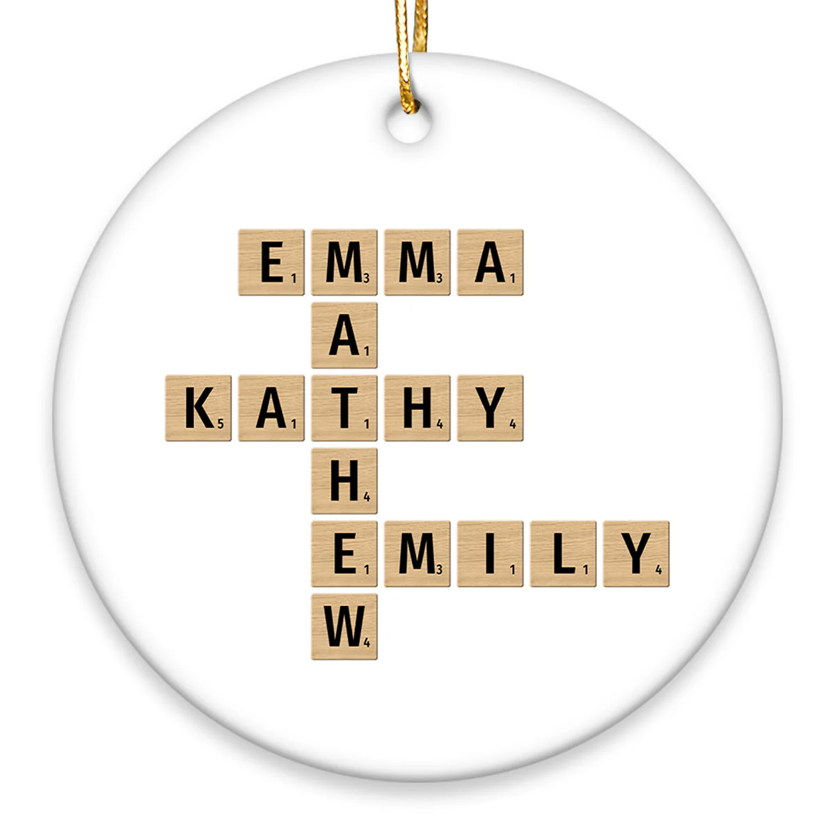 Family Christmas Decor Crossword Puzzle Art Personalized Round Ceramic Ornament - Image 3