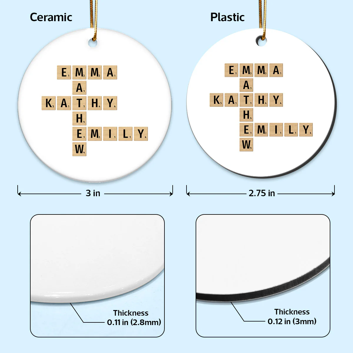 Family Christmas Decor Crossword Puzzle Art Personalized Round Ceramic Ornament - Image 5
