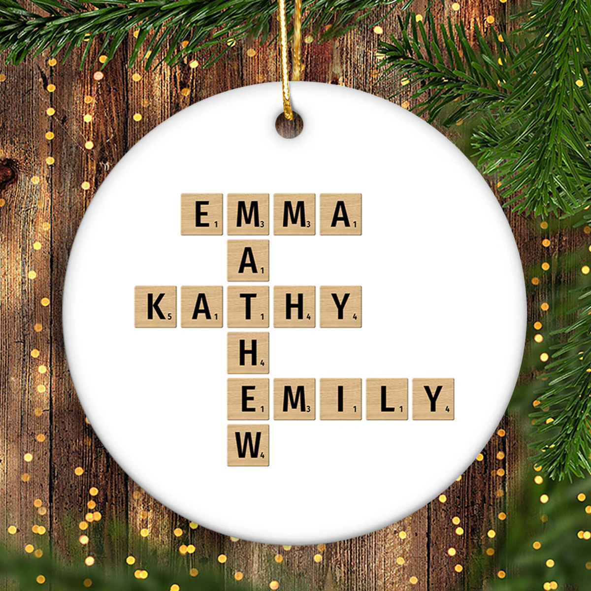 Family Christmas Decor Crossword Puzzle Art Personalized Round Ceramic Ornament - Image 6
