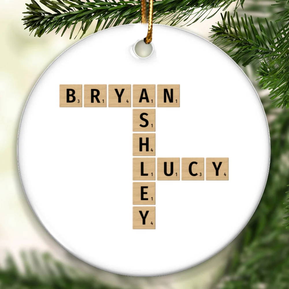 Family Christmas Decor Crossword Puzzle Art Personalized Round Ceramic Ornament - Image 9
