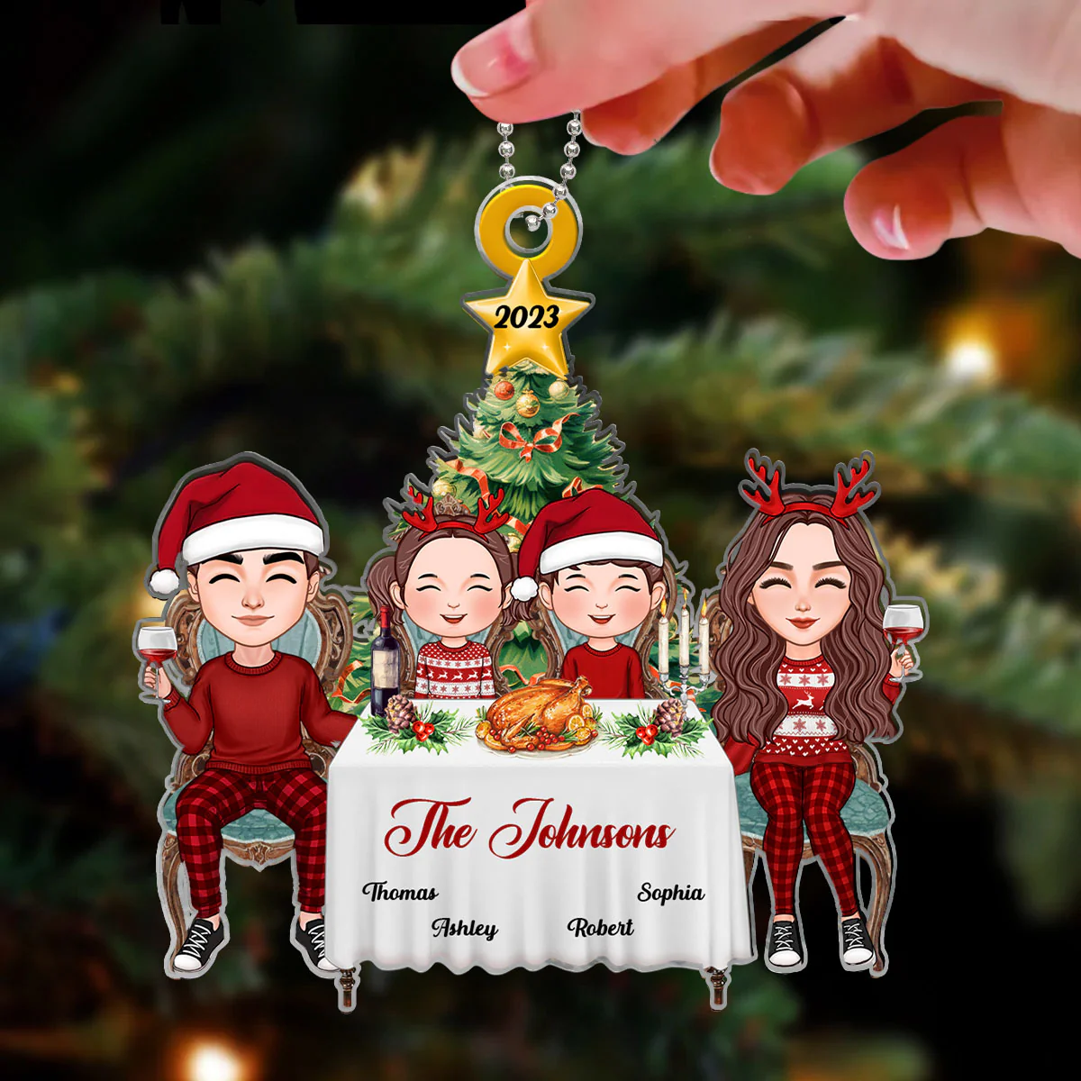 Family Christmas Dinner Table Personalized Acrylic Ornament - Image 3