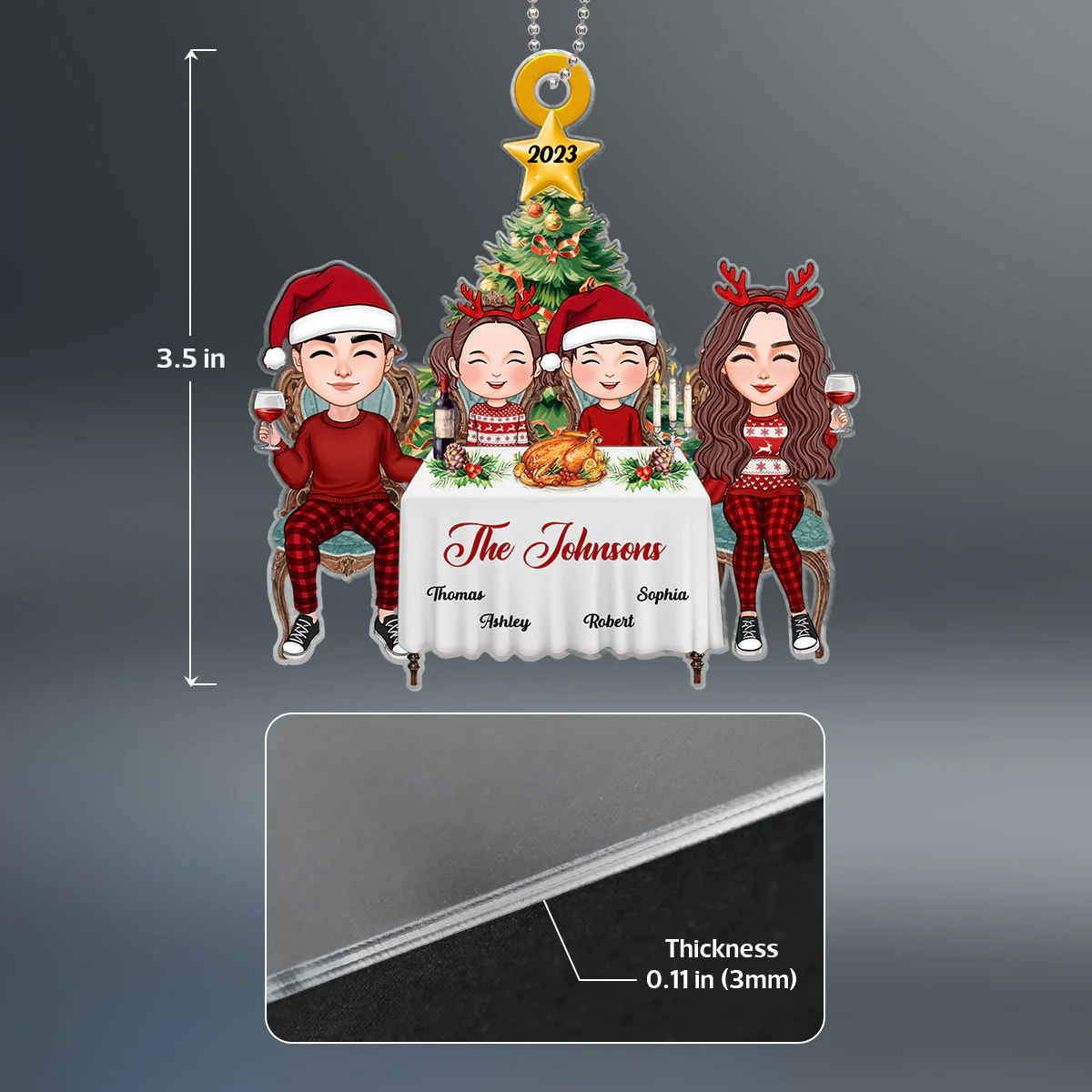 Family Christmas Dinner Table Personalized Acrylic Ornament - Image 4