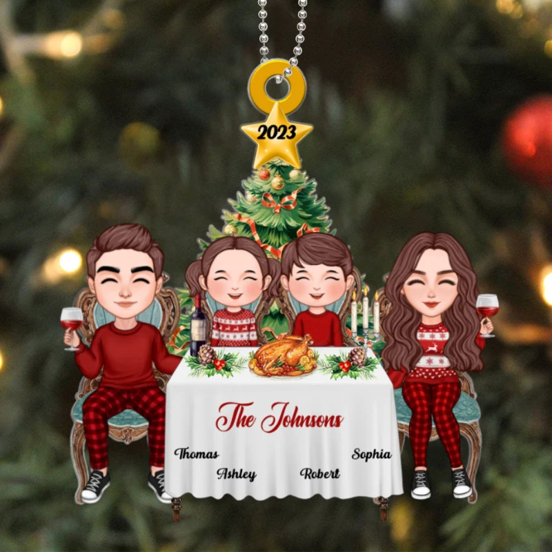 Family Christmas Dinner Table Personalized Acrylic Ornament - Image 5