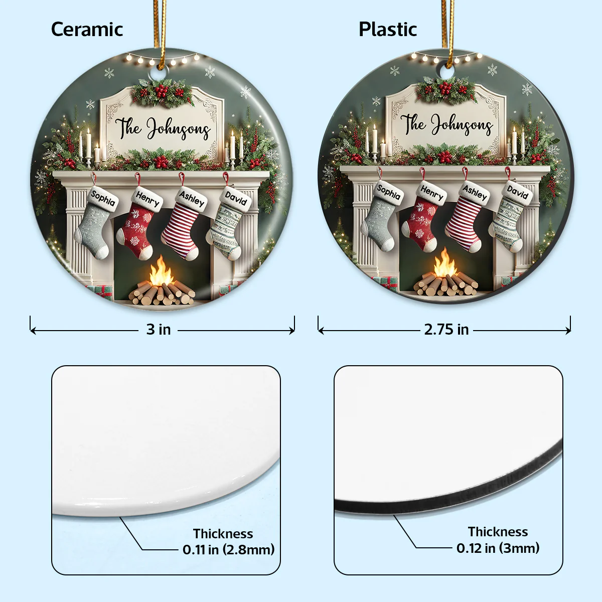 Family Christmas Fireplace With Stockings Personalized Ceramic Ornament - Image 5