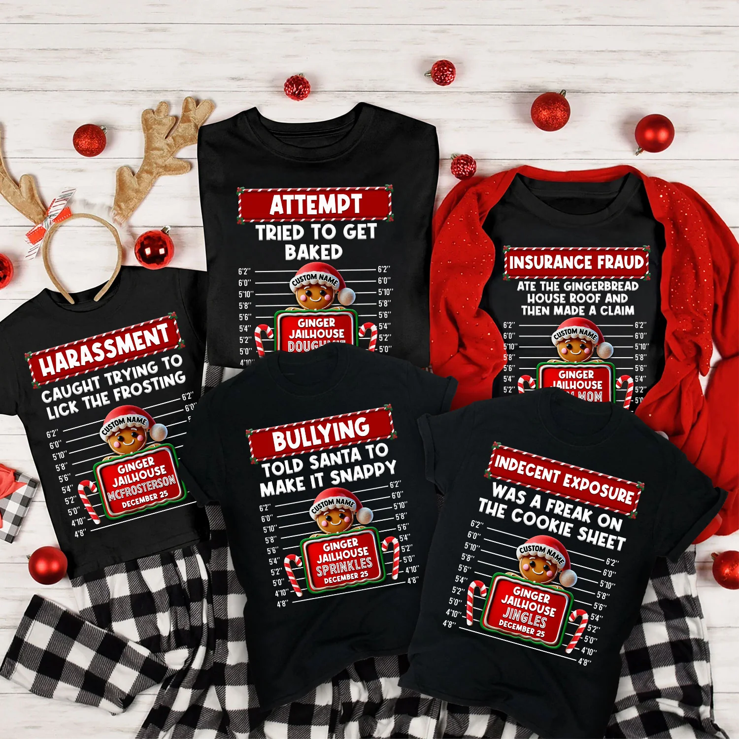 Family Christmas Gingerbread Criminal Funny Christmas Group Matching Outfit Personalized Shirt - Image 6