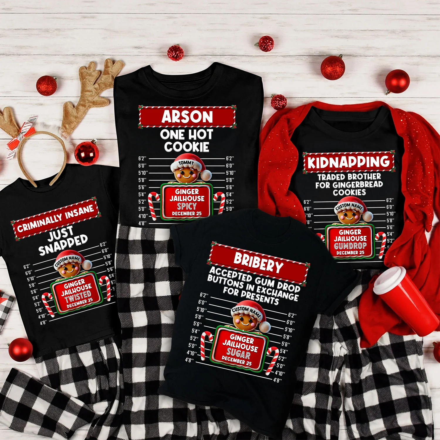Family Christmas Gingerbread Criminal Funny Christmas Group Matching Outfit Personalized Shirt - Image 7