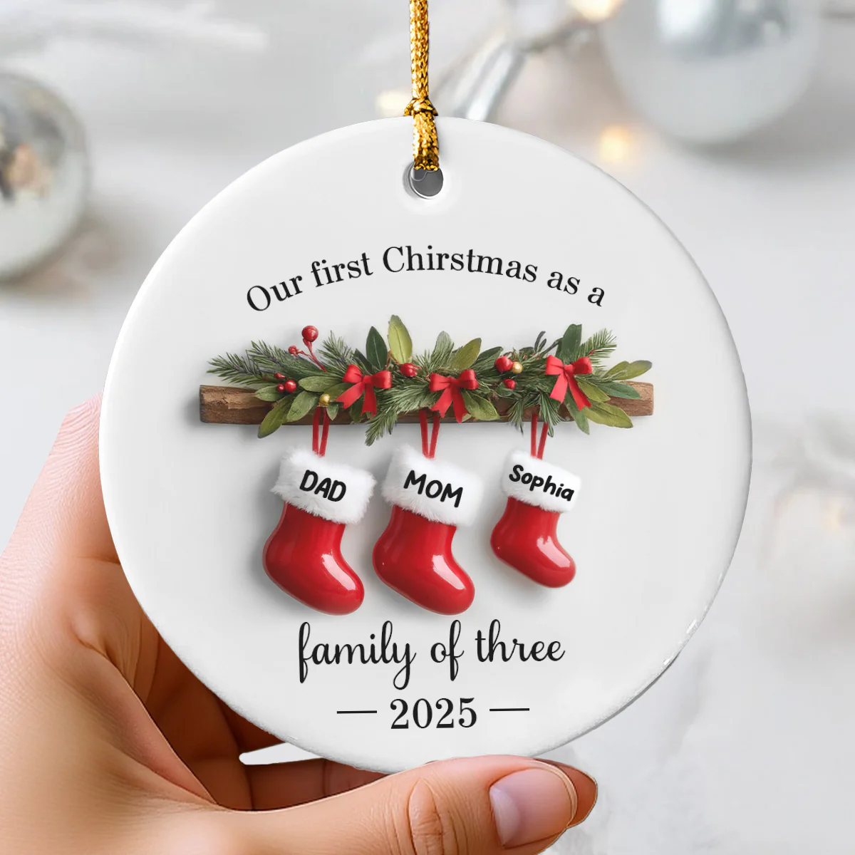 Family Christmas Stockings 3D Effect - Personalized Ceramic Ornament - Christmas Tree Decor For Family - Image 3
