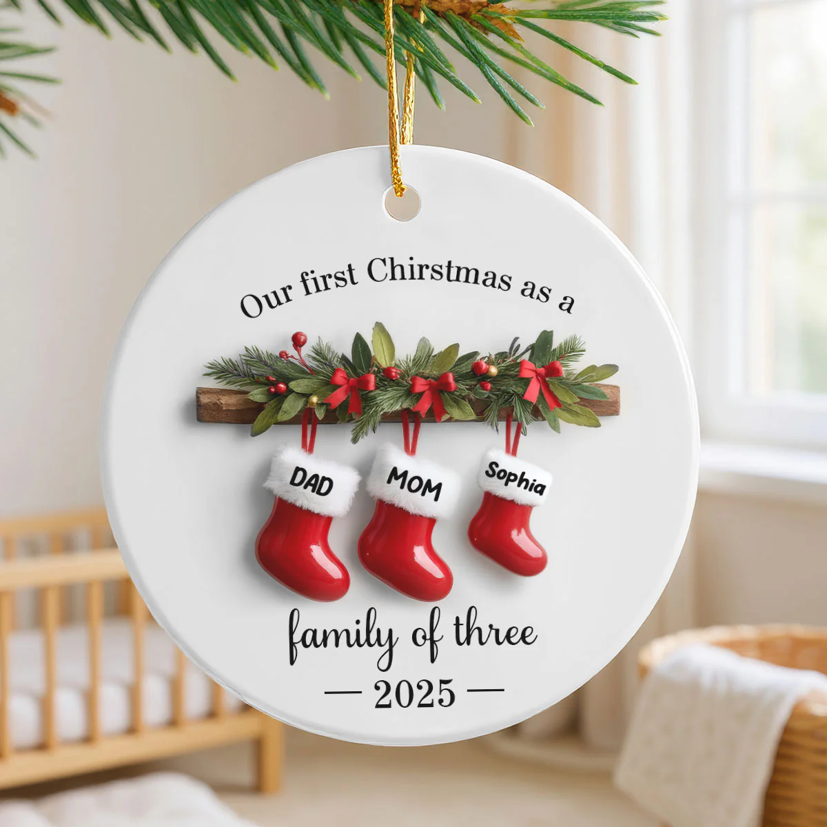 Family Christmas Stockings 3D Effect - Personalized Ceramic Ornament - Christmas Tree Decor For Family - Image 4