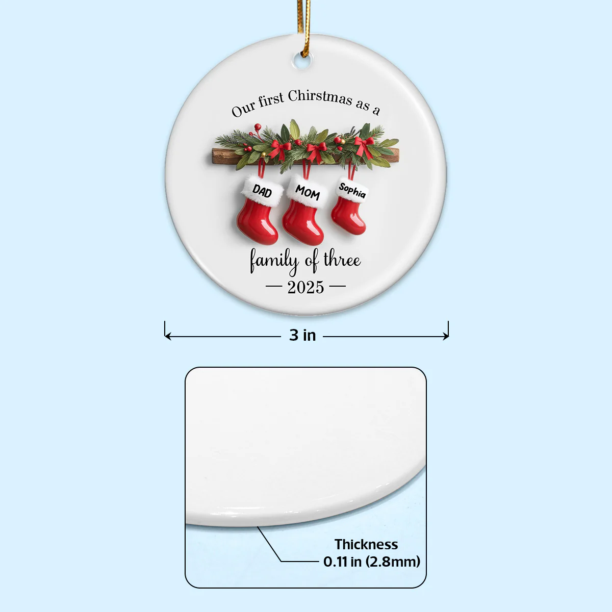Family Christmas Stockings 3D Effect - Personalized Ceramic Ornament - Christmas Tree Decor For Family - Image 5