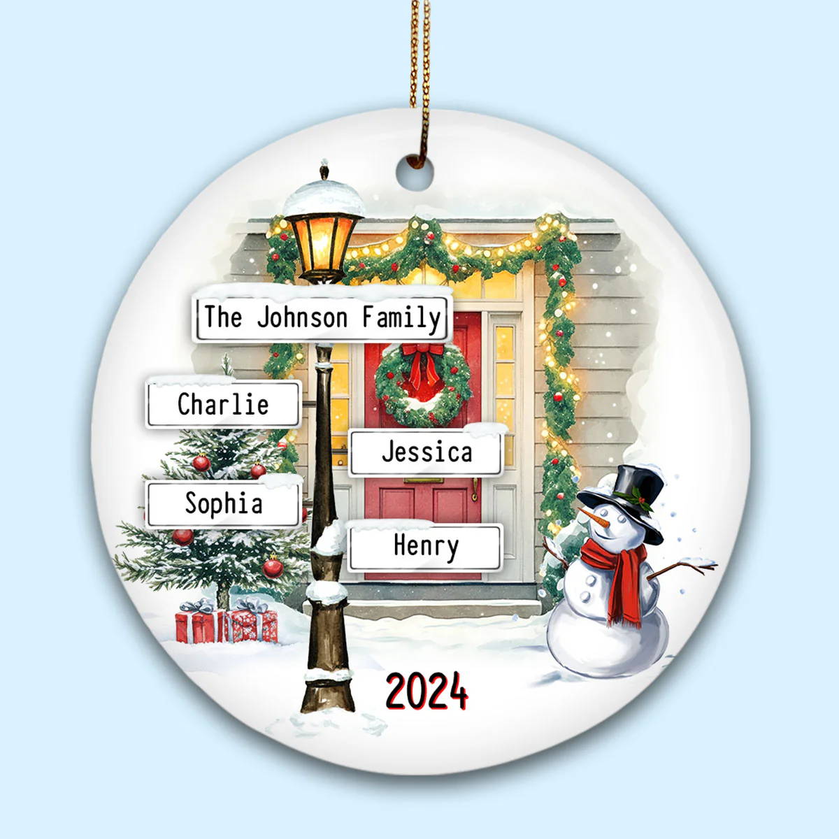 Family Christmas Street Lamp Directional Signs Personalized Ceramic Ornament, Christmas Gift For Family - Image 2