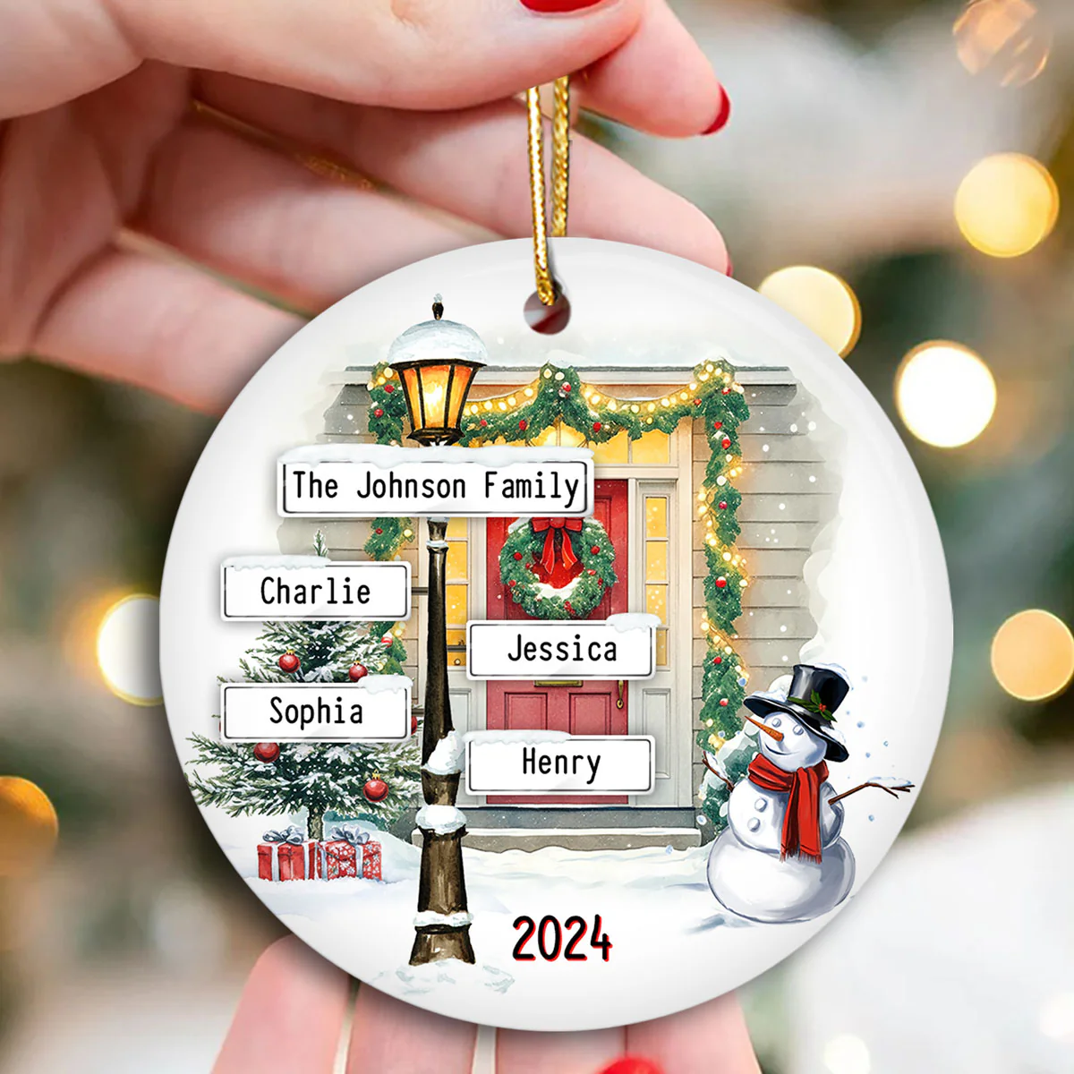 Family Christmas Street Lamp Directional Signs Personalized Ceramic Ornament, Christmas Gift For Family - Image 4