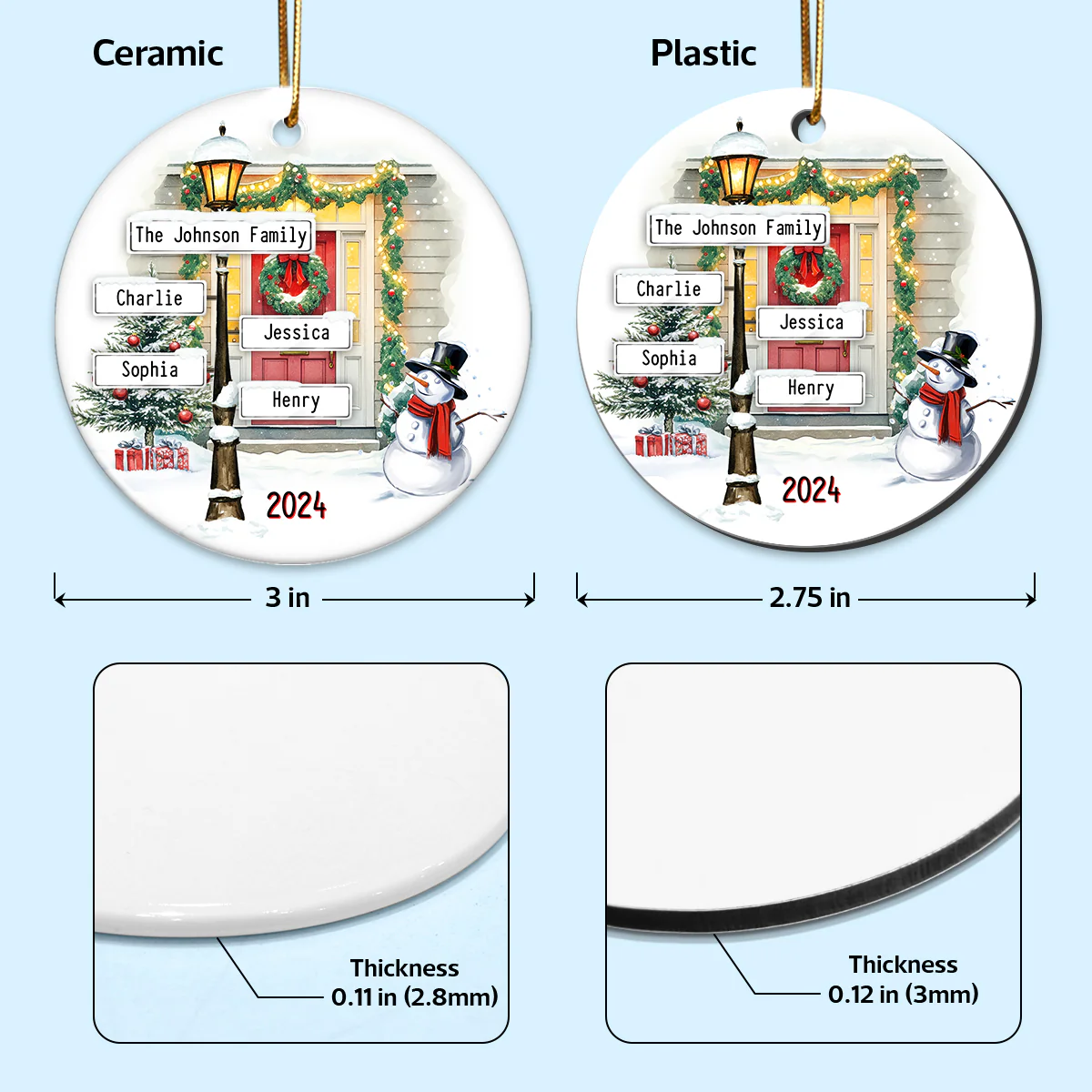 Family Christmas Street Lamp Directional Signs Personalized Ceramic Ornament, Christmas Gift For Family - Image 5
