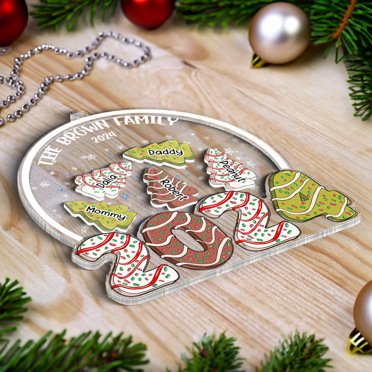 Family Christmas Tree Cake 2024 Personalized Shaker Ornament, Christmas Gift - Image 5