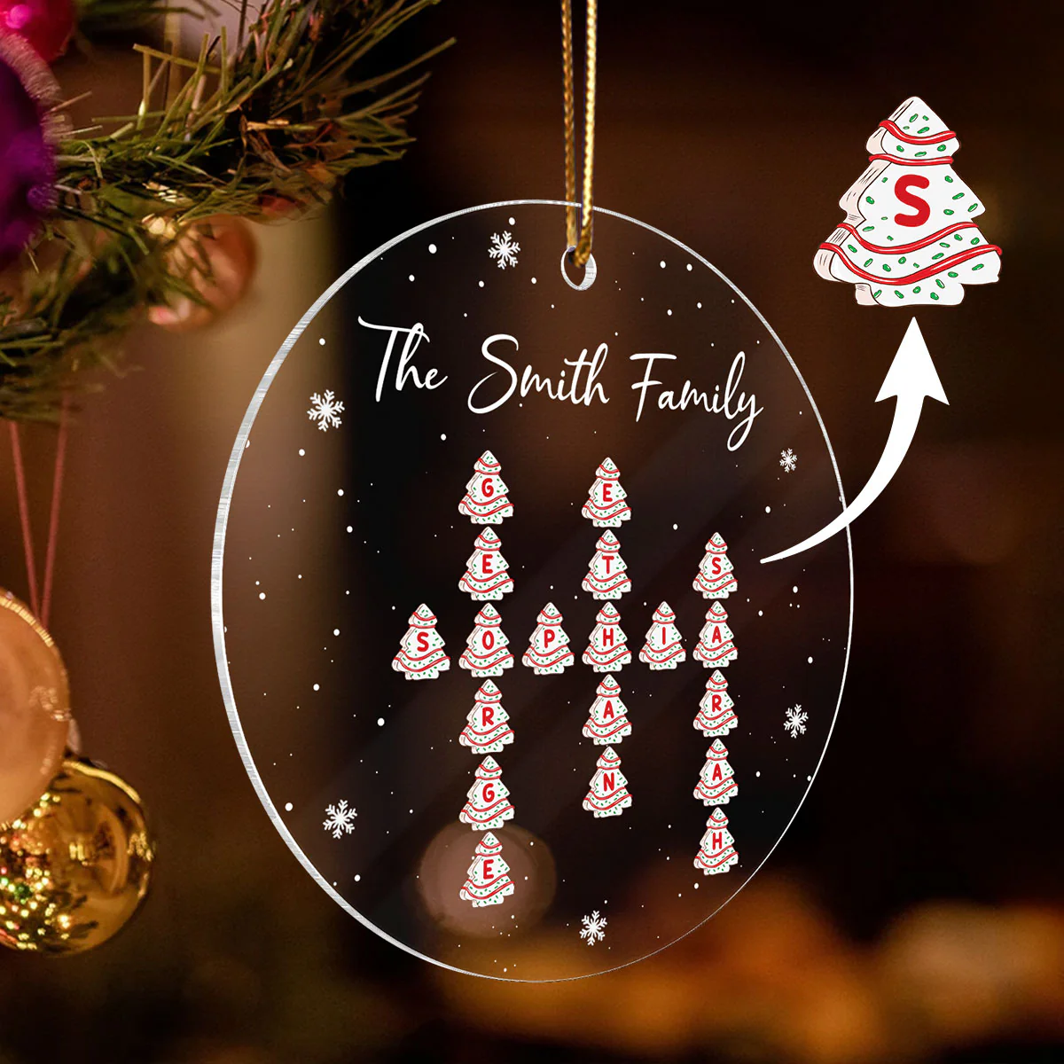 Family Christmas Tree Cake Crossword Puzzle Art Personalized Acrylic Ornament - Image 4