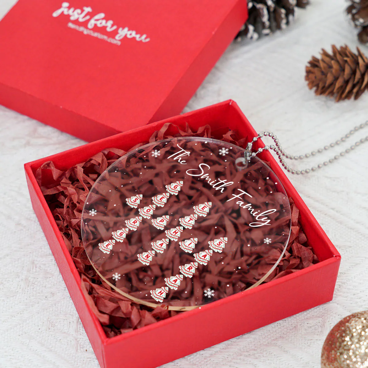 Family Christmas Tree Cake Crossword Puzzle Art Personalized Acrylic Ornament - Image 7