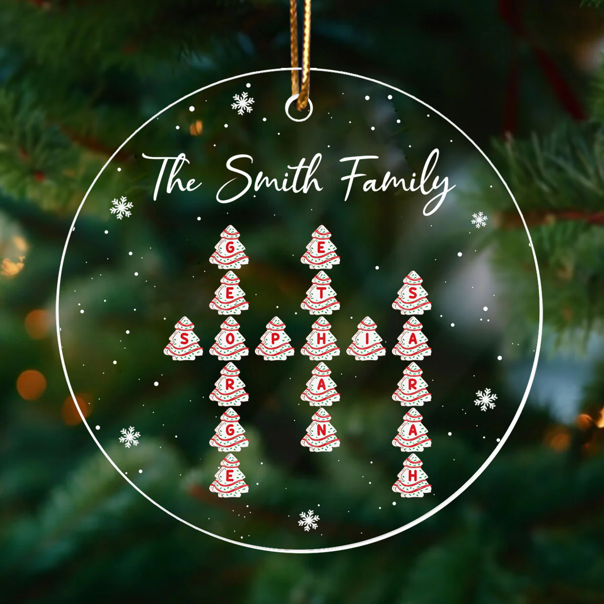 Family Christmas Tree Cake Crossword Puzzle Art Personalized Acrylic Ornament - Image 8