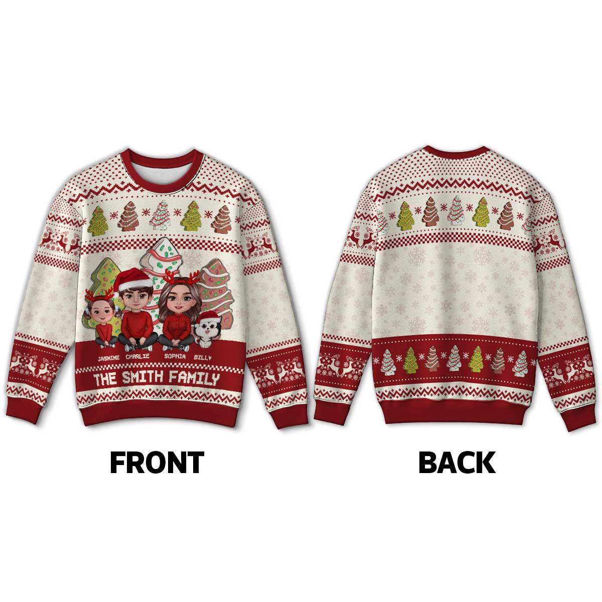 Family Christmas Tree Cake Personalized Faux Knitting Ugly Sweater - Image 3
