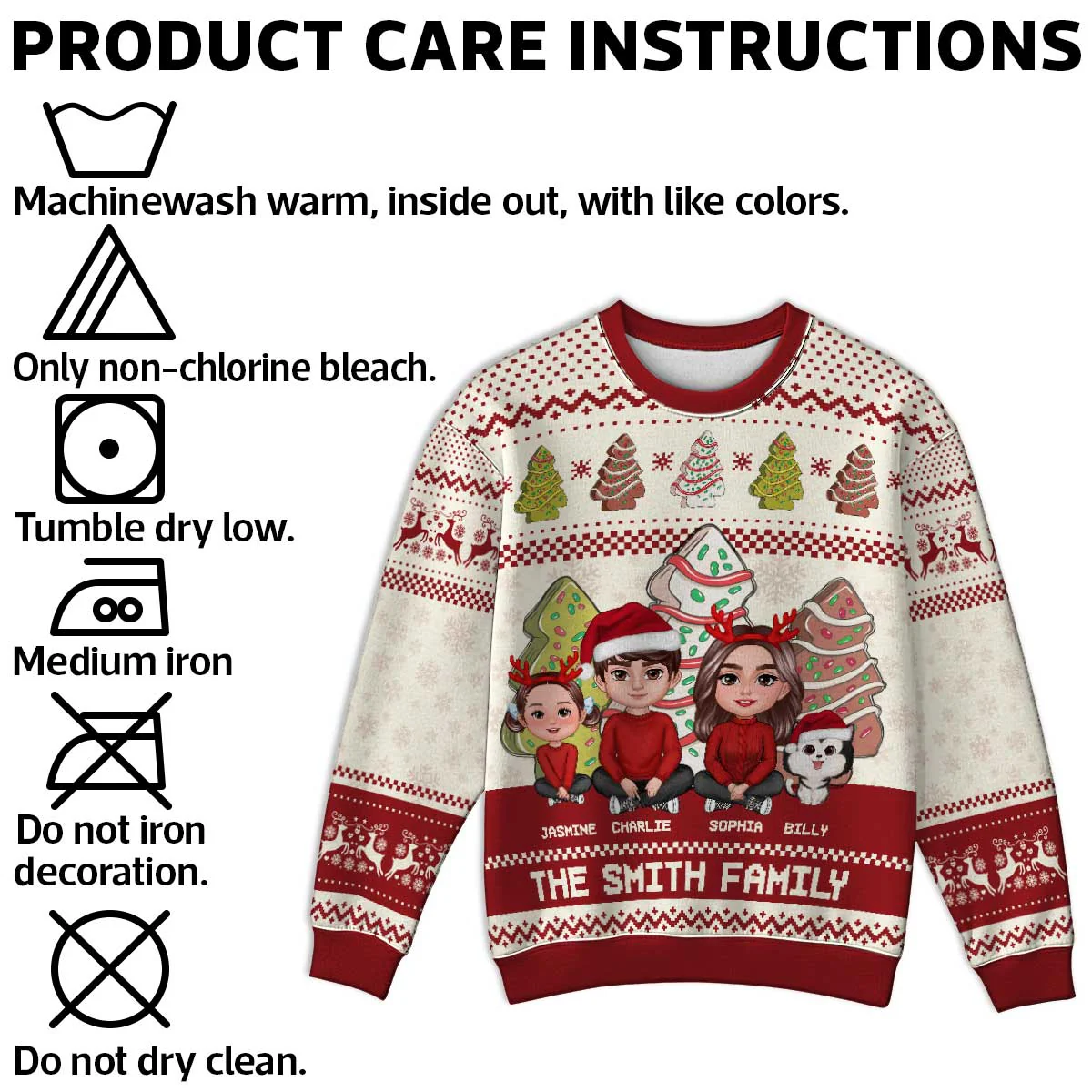Family Christmas Tree Cake Personalized Faux Knitting Ugly Sweater - Image 5