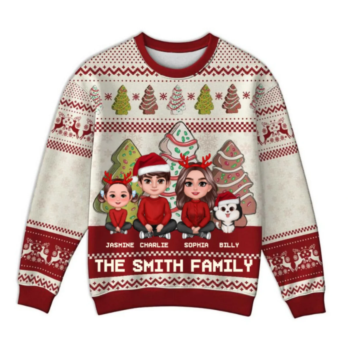 Family Christmas Tree Cake Personalized Faux Knitting Ugly Sweater - Image 7
