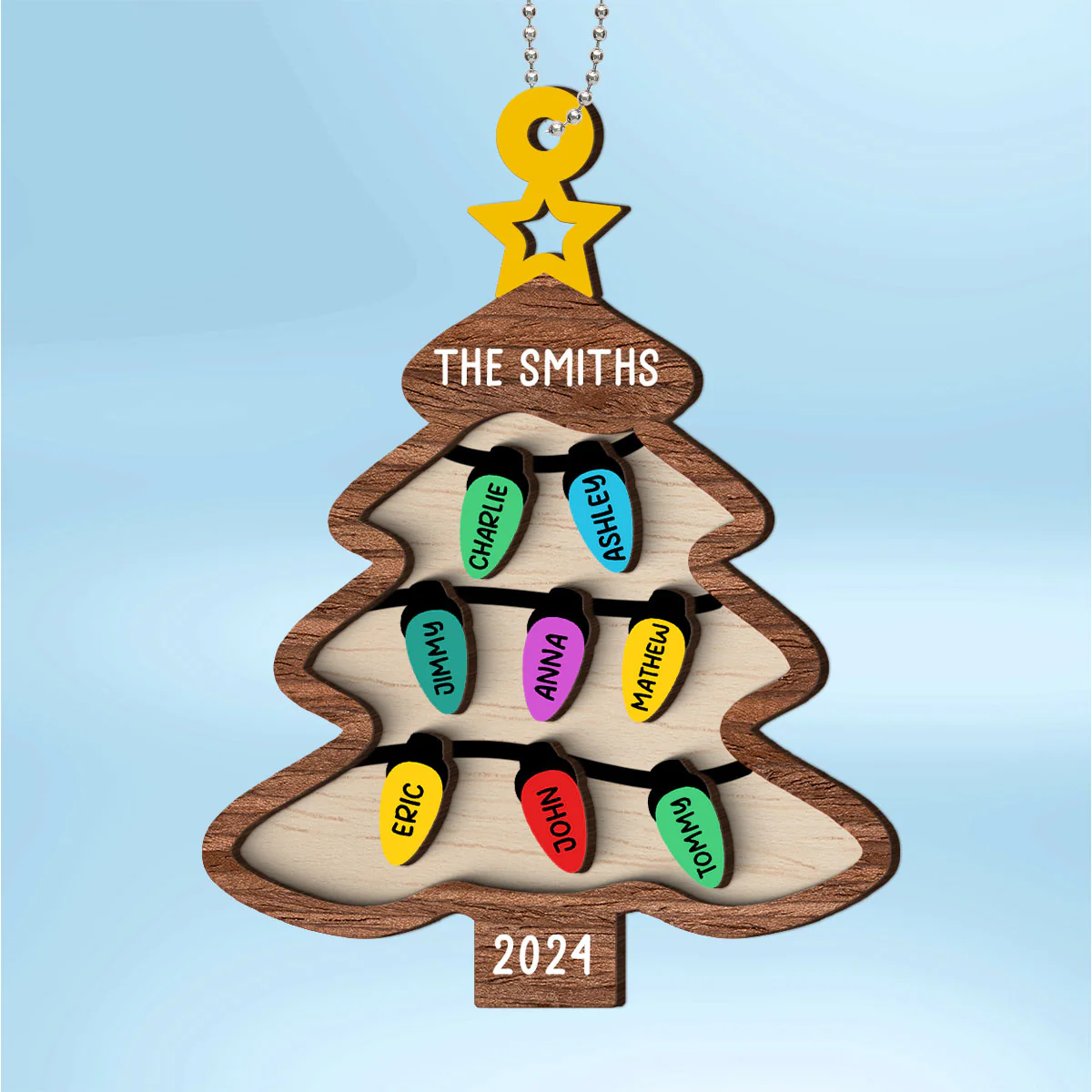 Family Christmas Tree Light Personalized Wooden Ornament, Family Christmas Gifts, Large Family Gift, Grandparent Gift - Image 2