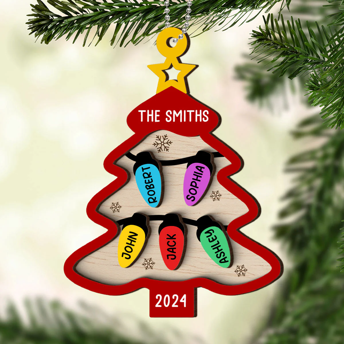 Family Christmas Tree Light Personalized Wooden Ornament, Family Christmas Gifts, Large Family Gift, Grandparent Gift - Image 3