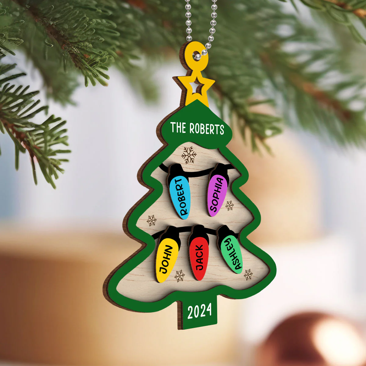 Family Christmas Tree Light Personalized Wooden Ornament, Family Christmas Gifts, Large Family Gift, Grandparent Gift - Image 4