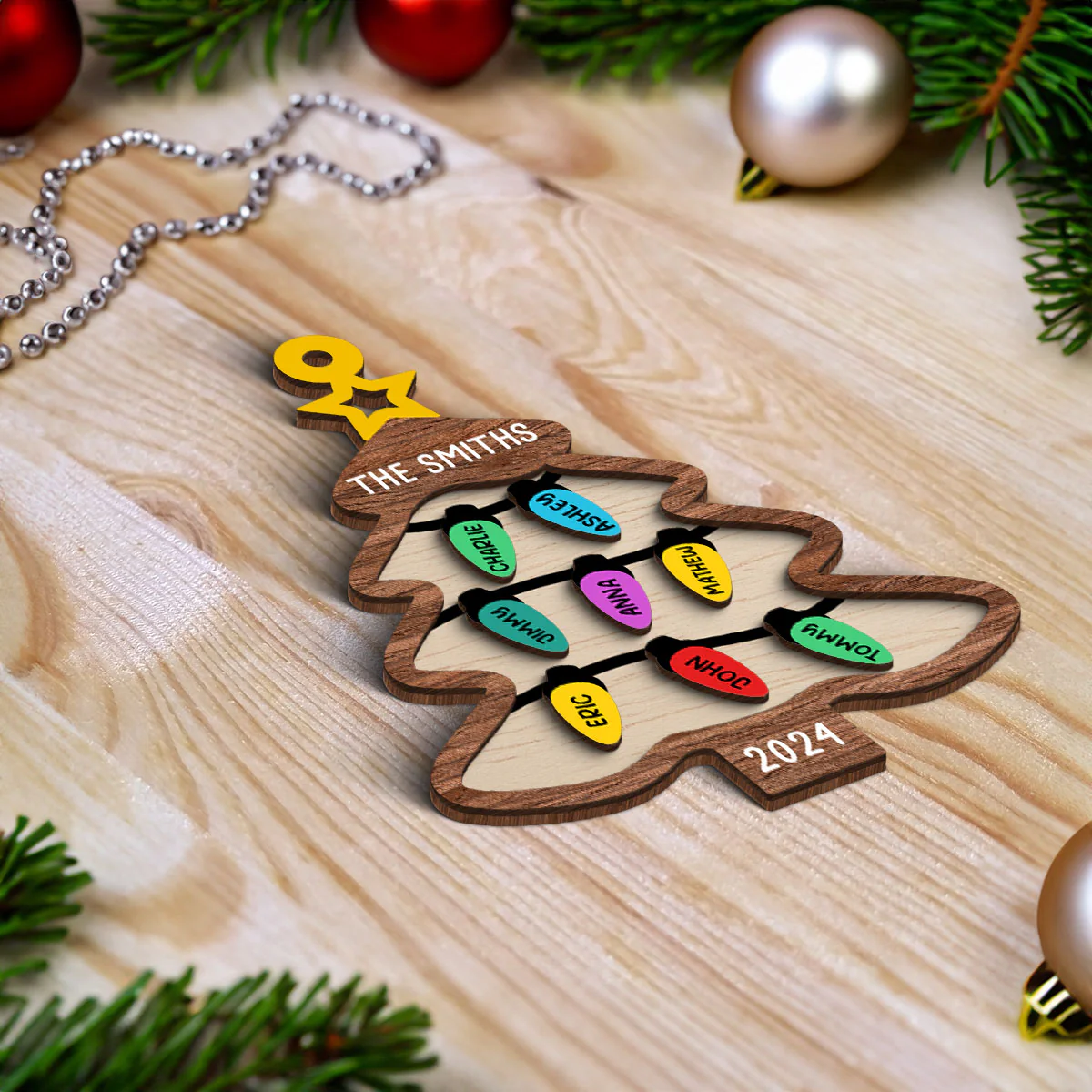Family Christmas Tree Light Personalized Wooden Ornament, Family Christmas Gifts, Large Family Gift, Grandparent Gift - Image 6