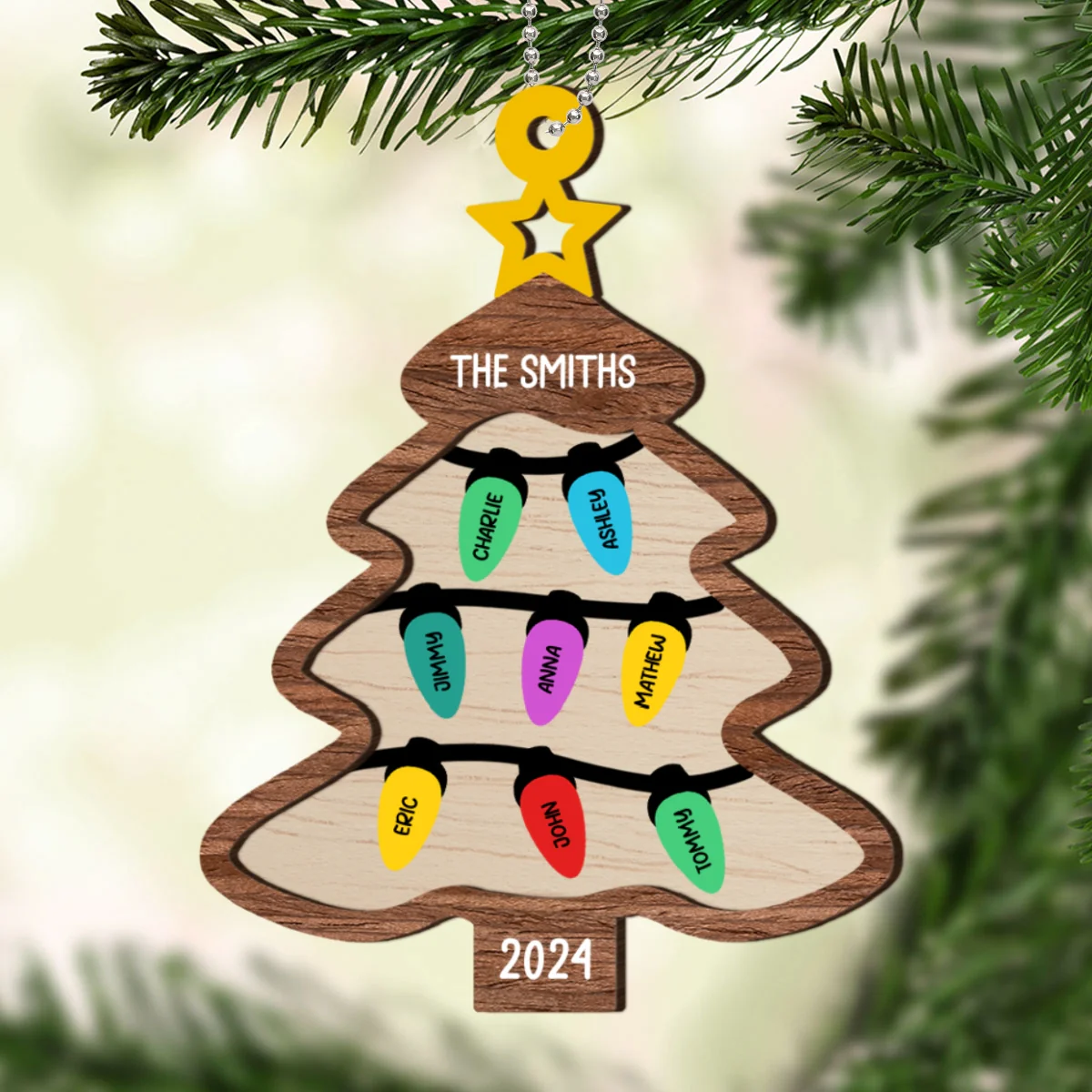 Family Christmas Tree Light Personalized Wooden Ornament, Family Christmas Gifts, Large Family Gift, Grandparent Gift - Image 9