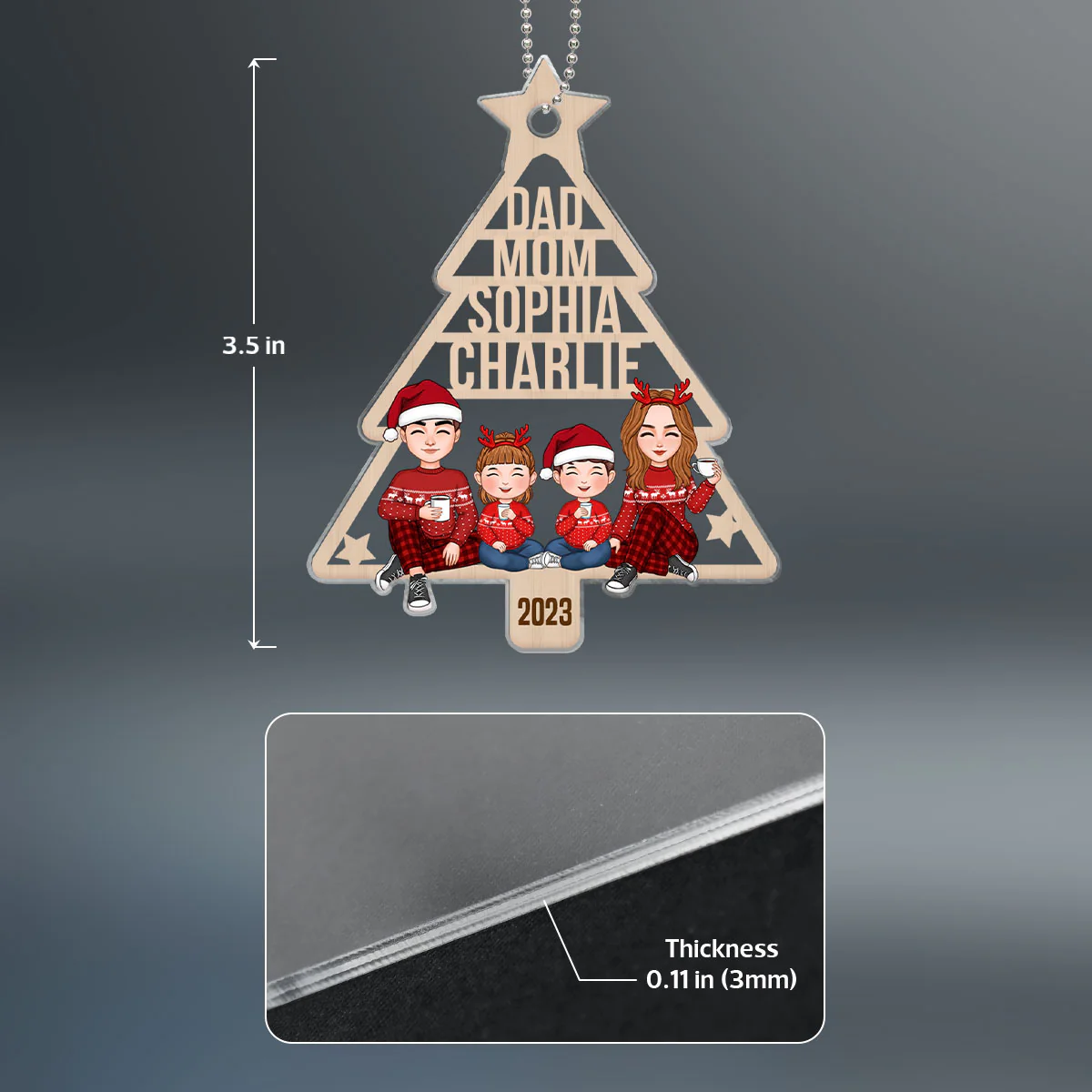 Family Christmas Tree Shaped Personalized Acrylic Ornament - Image 4
