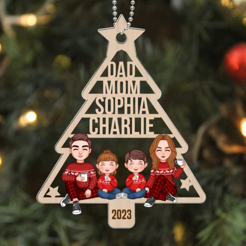 Family Christmas Tree Shaped Personalized Acrylic Ornament - Image 5