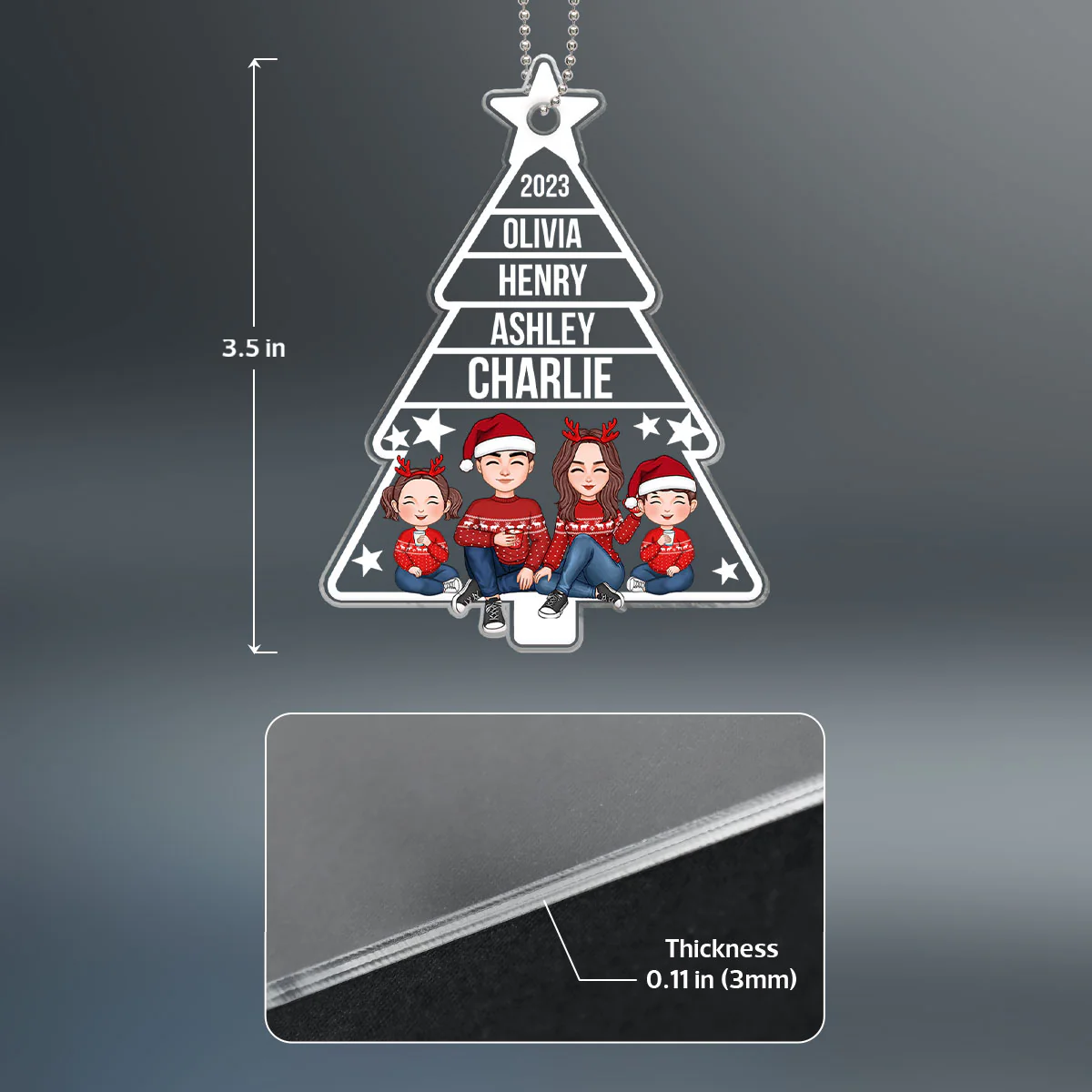 Family Christmas Tree Shaped Personalized Acrylic Ornament - Image 4