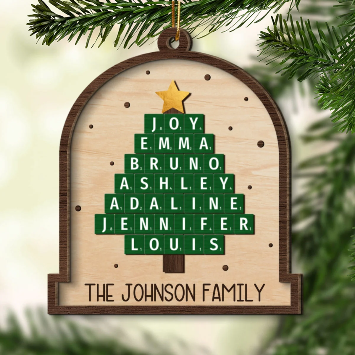 Family Christmas Tree Word Art Unique Christmas Decor Personalized 2-Layer Wooden Ornament - Image 10