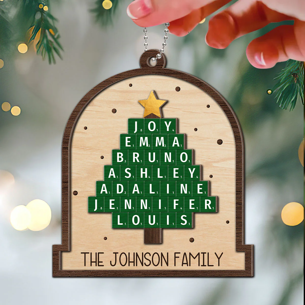 Family Christmas Tree Word Art Unique Christmas Decor Personalized 2-Layer Wooden Ornament - Image 2