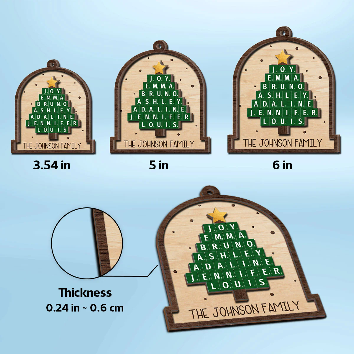 Family Christmas Tree Word Art Unique Christmas Decor Personalized 2-Layer Wooden Ornament - Image 8