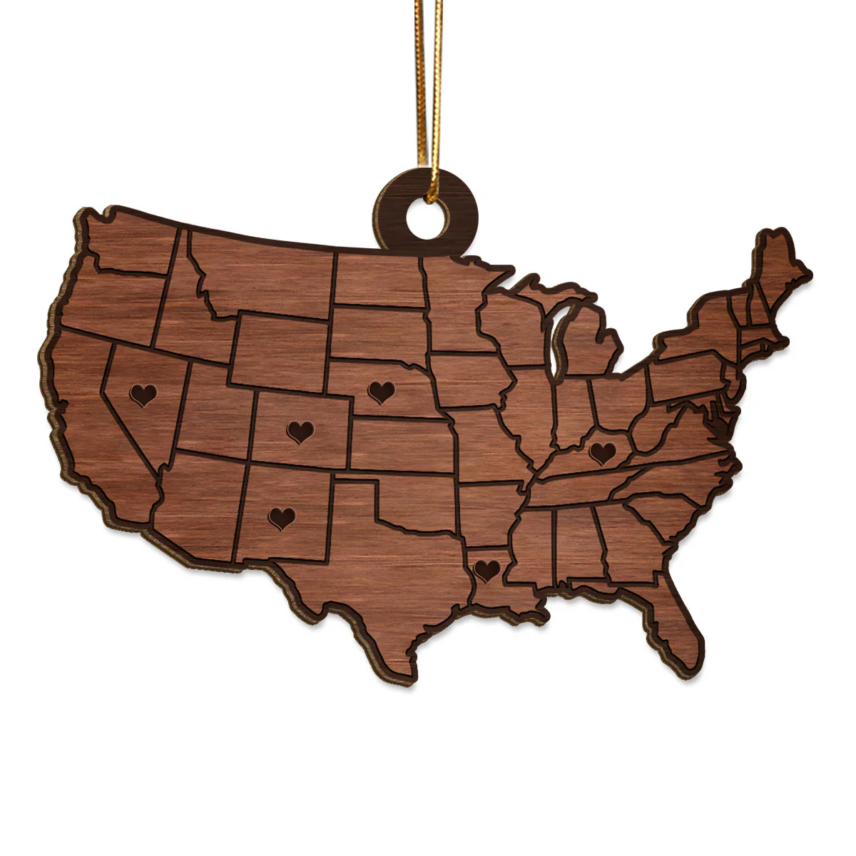 Family Close At Heart State USA Map Personalized Wooden Ornament - Image 2
