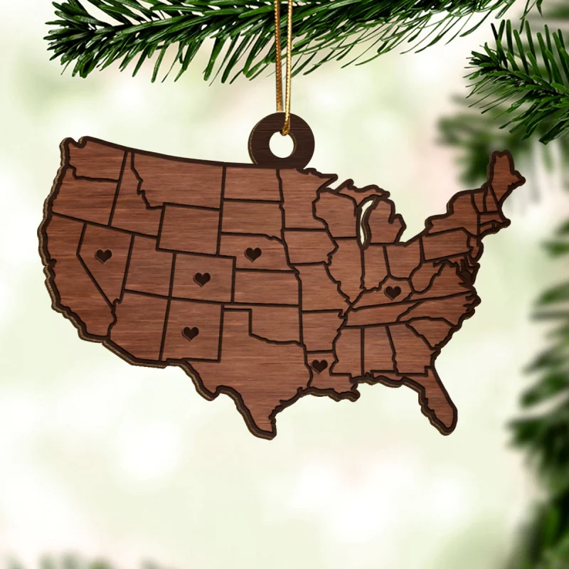 Family Close At Heart State USA Map Personalized Wooden Ornament - Image 7