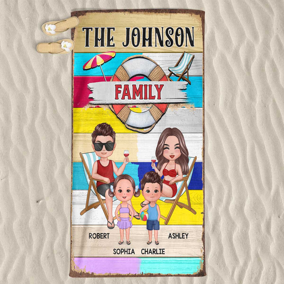 Family Colorful Stripe Personalized Beach Towel - Image 3