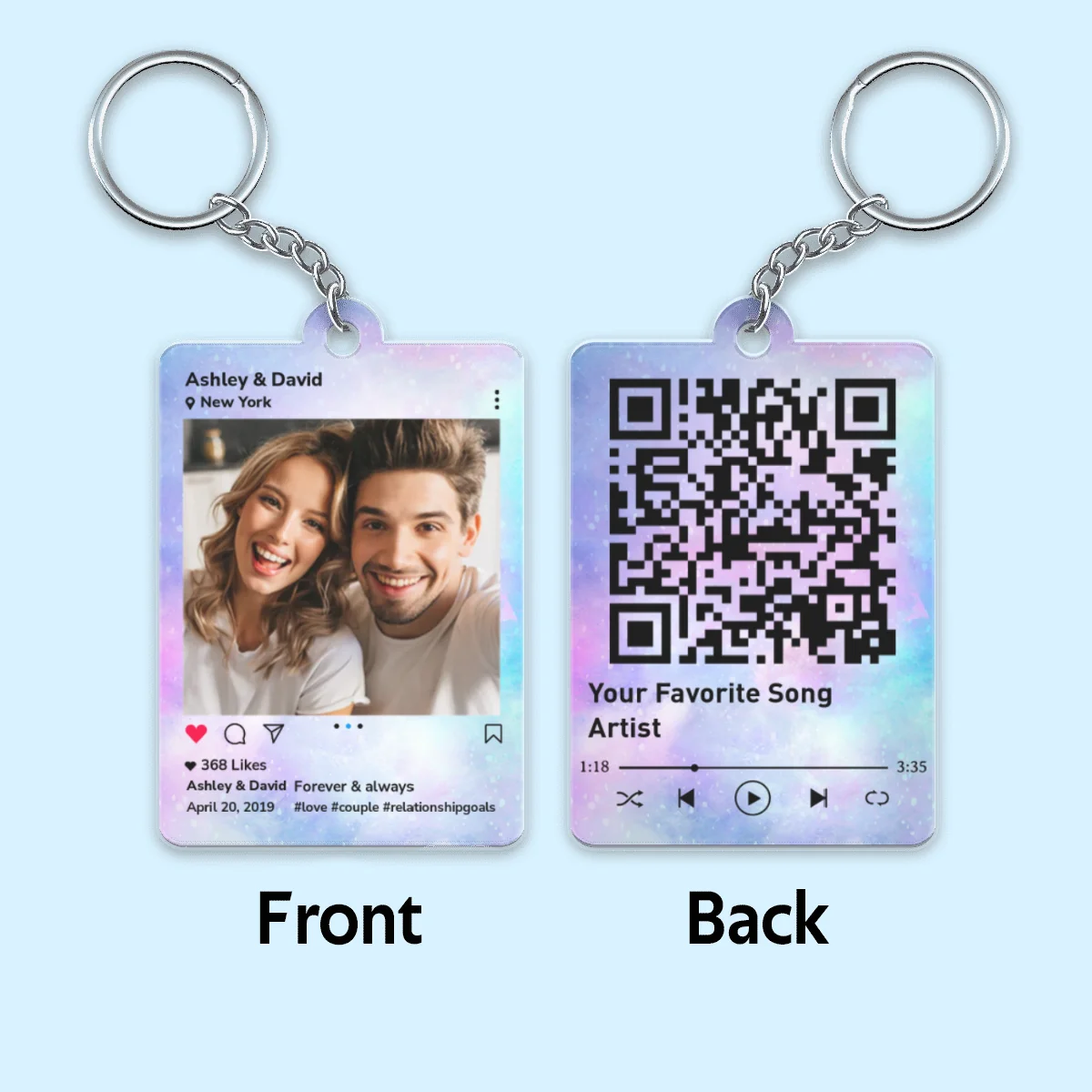 Family Couple Best Friend Photo Message & Favorite Song QR Code Personalized Acrylic Keychain - Image 4